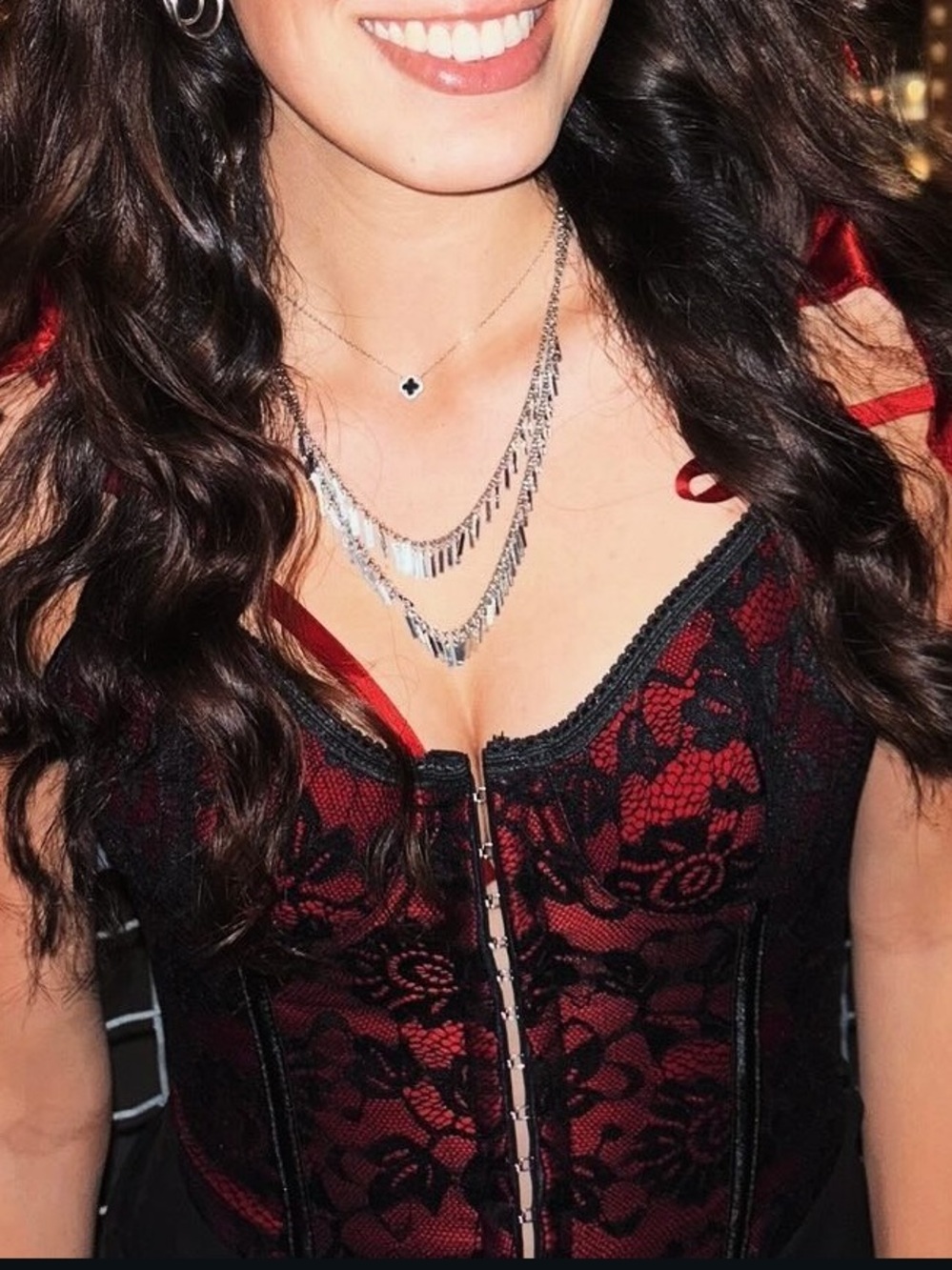 Gothic Red and Black Lace Corset Top with adjustable straps